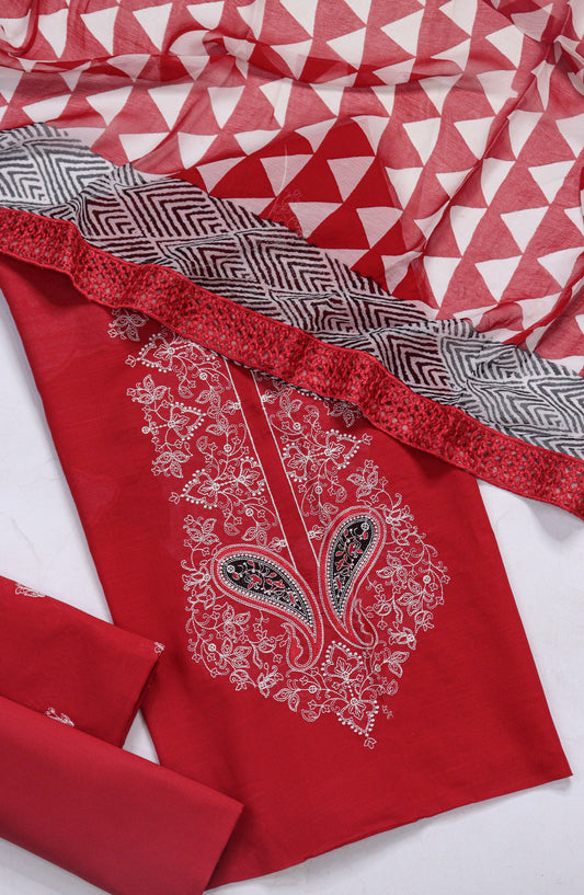 Amna Khadija Fancy Embroidered Lawn Unstitched 3 Piece Suit - D-02 - AM26FNC - Red - Summer Collection