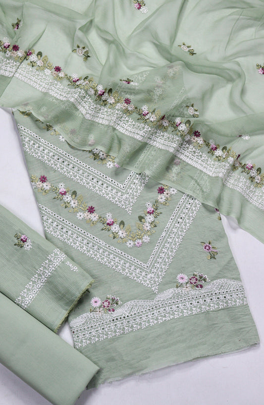 Amna Khadija Embroidered Slub Lawn Unstitched 3 Piece Suit - D-02 - AM26FNC - Green - Summer Collection