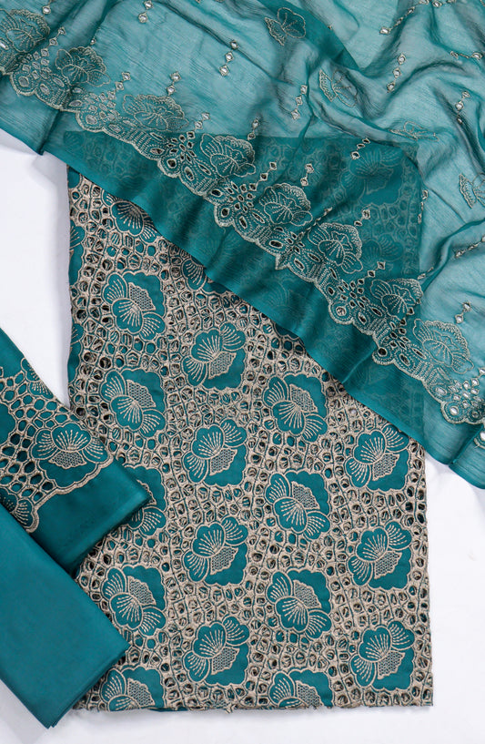 Amna Khadija Fancy Chikankari Lawn Unstitched 3 Piece Suit - Design-02 - AM26FNC - Teal - Summer Collection