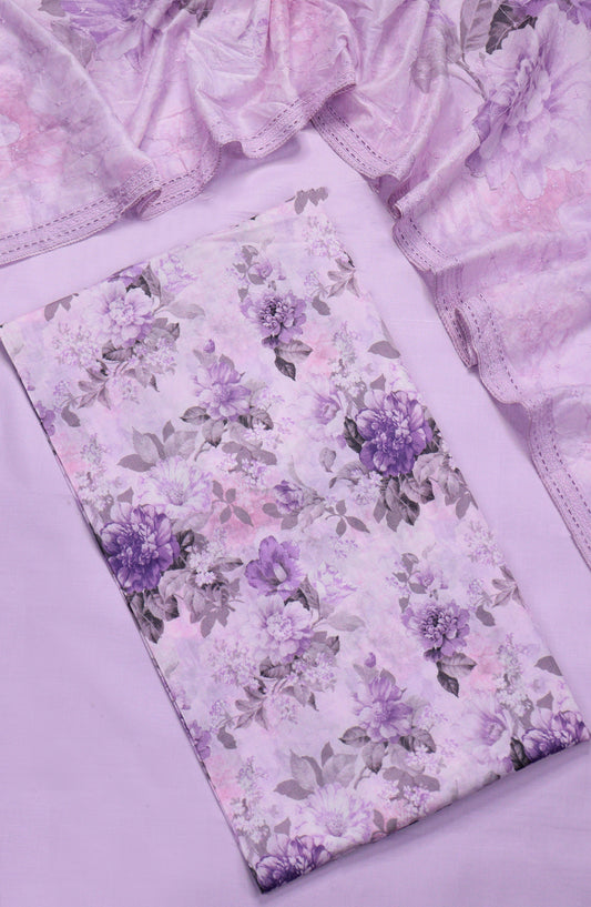 Amna Khadija Embroidered Lawn Unstitched 3 Piece Suit - Design-03 - AM26FNC - Light Purple - Summer Collection