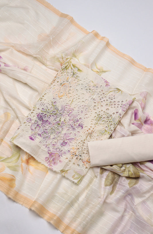 Amna Khadija Fancy Embroidered Lawn Unstitched 3 Piece Suit - STD-04 - AM26FNC - Fawn - Summer Collection