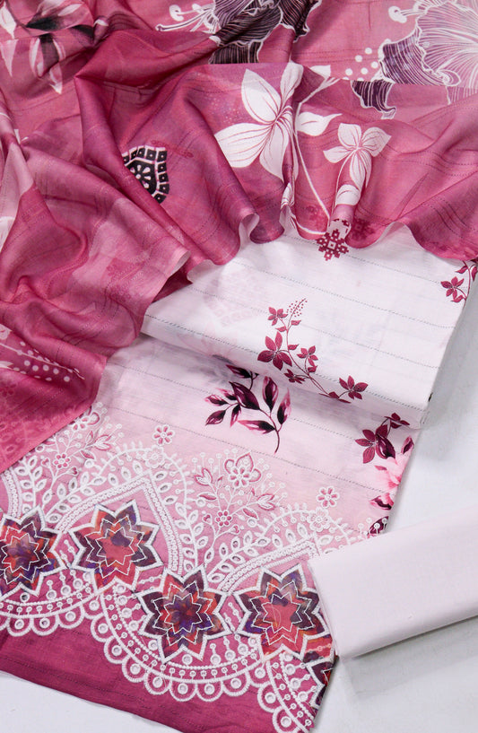Amna Khadija Fancy Chikankari Lawn Unstitched 3 Piece Suit - D-05 - AM26FNC - Pink - Summer Collection
