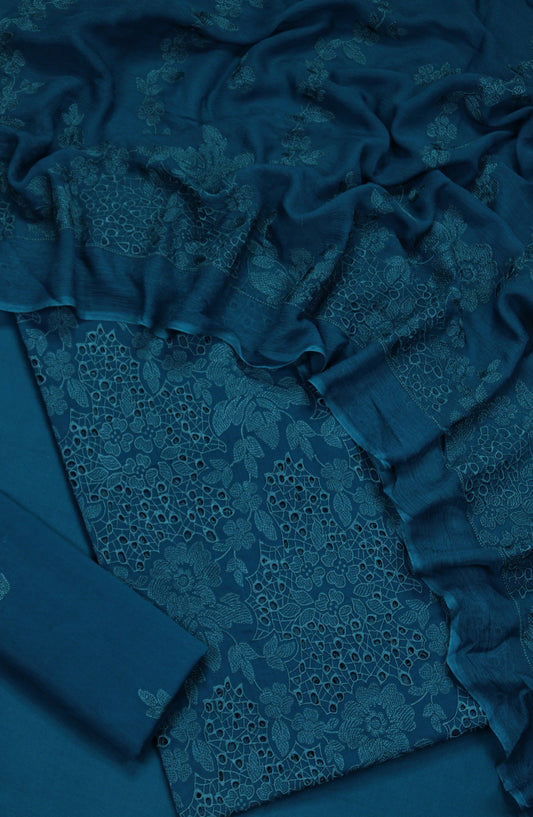 Amna Khadija Embroidered Swiss Voile Unstitched 3 Piece Suit - Design-01 - AM26FNC - Blue - Summer Collection