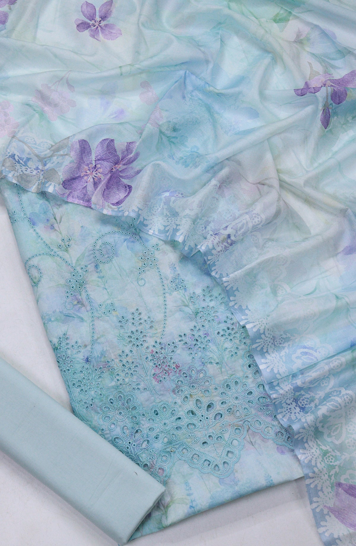 Amna Khadija Fancy Chikankari Lawn Unstitched 3 Piece Suit - Design-03 - AM26FNC - Blue - Summer Collection