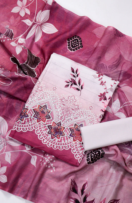 Amna Khadija Fancy Chikankari Lawn Unstitched 3 Piece Suit - D-05 - AM26FNC - Pink - Summer Collection