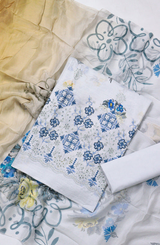 Amna Khadija Fancy Embroidered Lawn Unstitched 3 Piece Suit - D-13 - AM26FNC - Ice Blue - Summer Collection