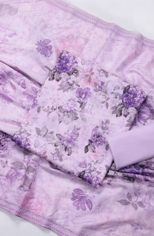 Amna Khadija Embroidered Lawn Unstitched 3 Piece Suit - Design-03 - AM26FNC - Light Purple - Summer Collection