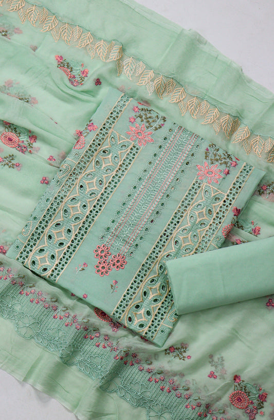 Amna Khadija Chikankari Swiss Voile Unstitched 3 Piece Suit - Design-01 - AM26FNC - Green - Summer Collection