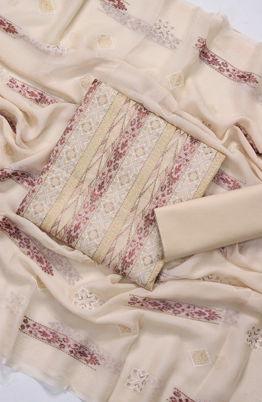 Amna Khadija Fancy Embroidered Lawn Unstitched 3 Piece Suit - BTD-01 - AM26FNC - Coffee - Summer Collection