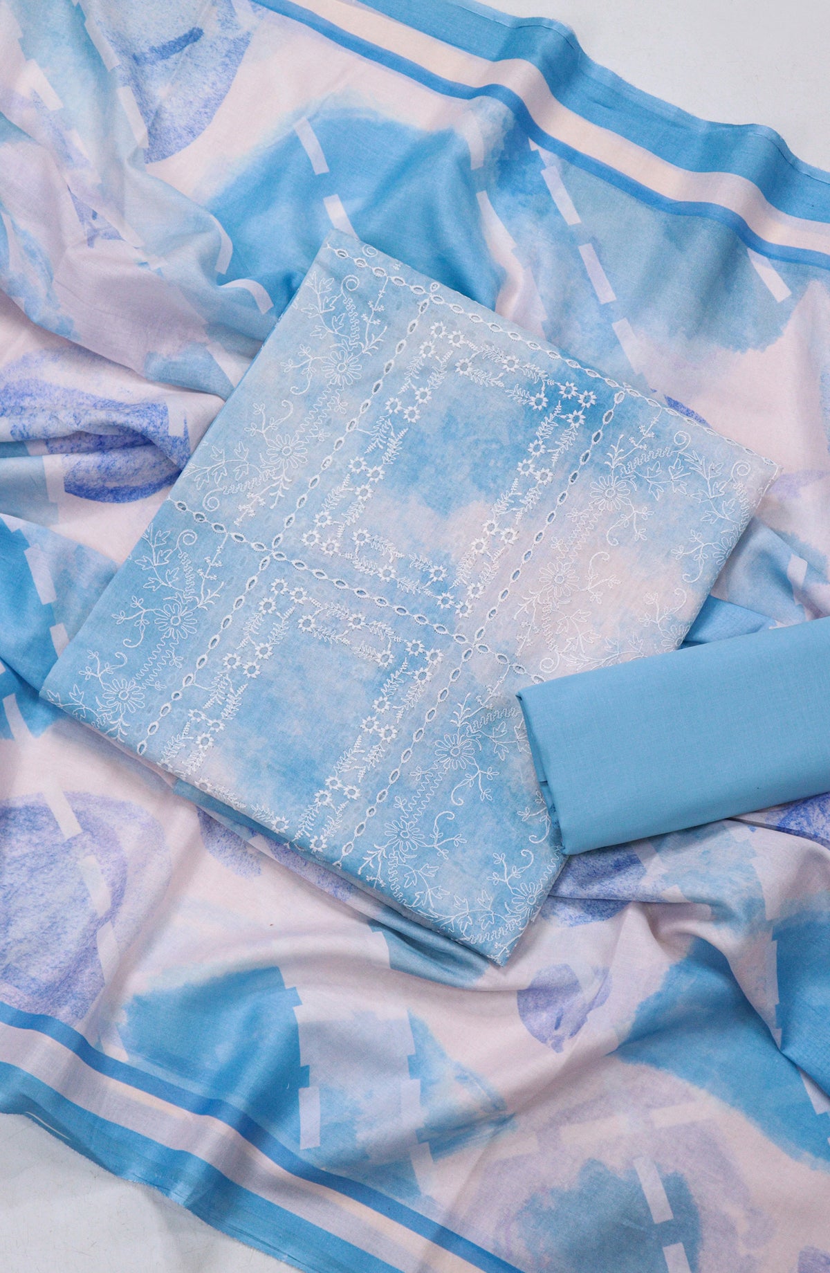 Amna Khadija Embroidered Chikankari Lawn Unstitched 3 Piece Suit - D-05 - AM26FNC - Blue - Summer Collection