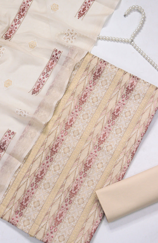 Amna Khadija Fancy Embroidered Lawn Unstitched 3 Piece Suit - BTD-01 - AM26FNC - Coffee - Summer Collection