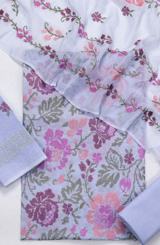 Amna Khadija Fancy Embroidered Lawn Unstitched 3 Piece Suit - Design-01 - AM26FNC - Blue - Summer Collection