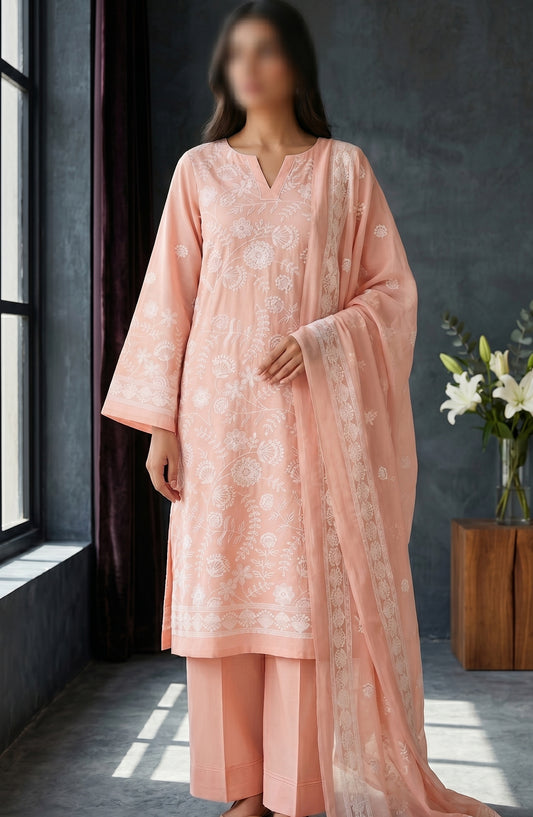 Amna Khadija Fancy Embroidered Lawn Unstitched 3 Piece Suit - JLD-02 - AM26FNC - Pink - Summer Collection