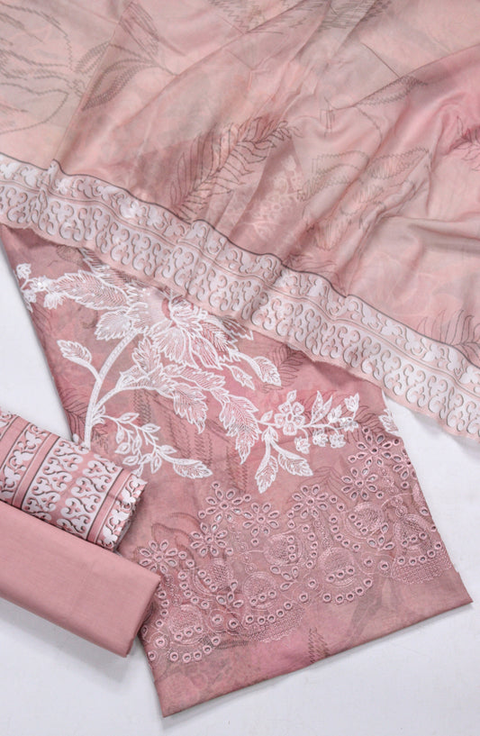 Amna Khadija Fancy Embroidered Lawn Unstitched 3 Piece Suit - BLD-03 - AM26FNC - Pink - Summer Collection