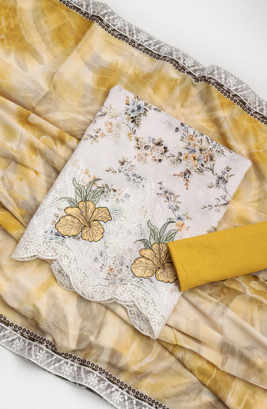 Amna Khadija Fancy Embroidered Lawn Unstitched 3 Piece Suit - SLD-04 - AM26FNC - Yellow - Summer Collection