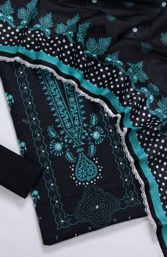 Amna Khadija Fancy Printed Lawn Unstitched 3 Piece Suit - TOD-05 - AM26FNC - Black - Summer Collection