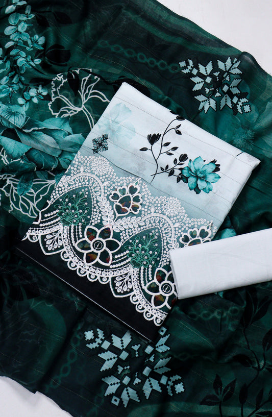 Amna Khadija Fancy Chikankari Lawn Unstitched 3 Piece Suit - D-04 - AM26FNC - Green - Summer Collection