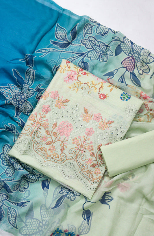 Amna Khadija Fancy Embroidered Lawn Unstitched 3 Piece Suit - D-12 - AM26FNC - Green - Summer Collection