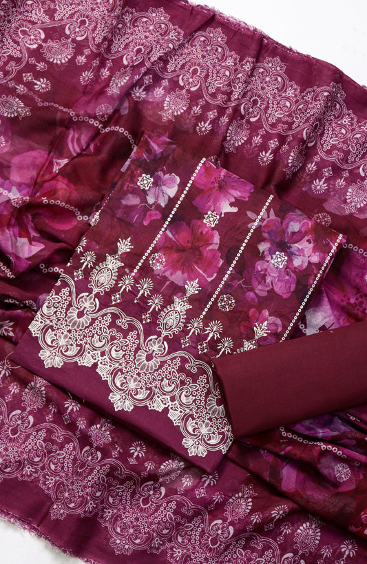 Amna Khadija Digital Printed & Embroidered Resham Laserkari Lawn Unstitched 3 Piece Suit - D-02 - AM26FNC - Pink - Summer Collection