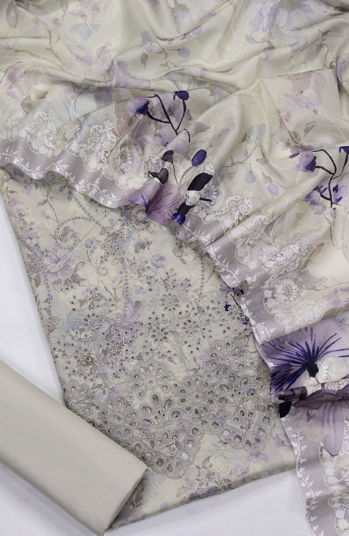 Amna Khadija Fancy Chikankari Lawn Unstitched 3 Piece Suit - Design-02 - AM26FNC - Grey - Summer Collection