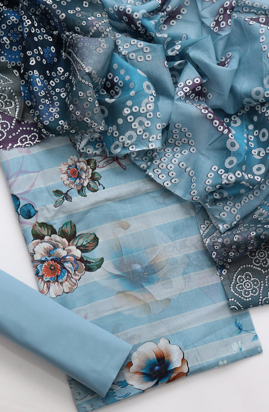 Amna Khadija Fancy Printed Lawn Unstitched 3 Piece Suit - CD-04 - AM26FNC - Blue - Summer Collection