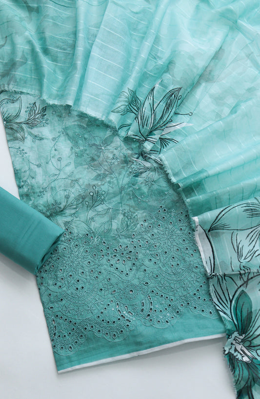 Amna Khadija Fancy Embroidered Lawn Unstitched 3 Piece Suit - DRC-04 - AM26FNC - Sea Green - Summer Collection