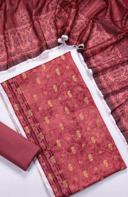 Amna Khadija Broshia Lawn Unstitched 3 Piece Suit - D-17 - AM26FNC - Red - Summer Collection