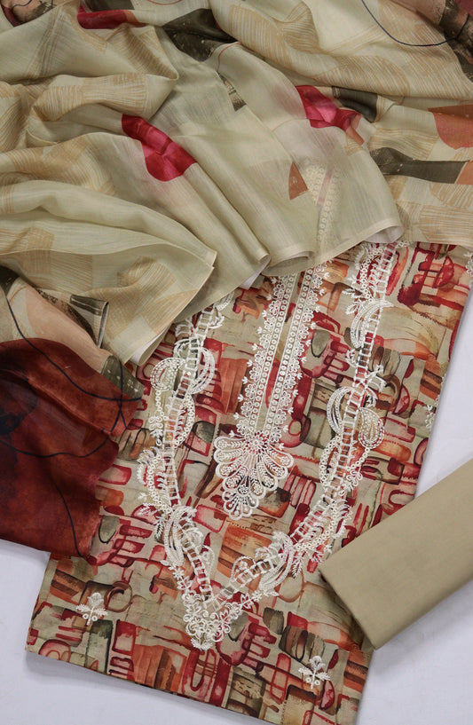 Amna Khadija Fancy Embroidered Lawn Unstitched 3 Piece Suit - RD-04 - AM26FNC - Green - Summer Collection