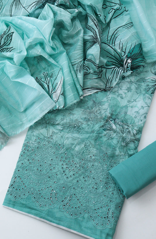 Amna Khadija Fancy Embroidered Lawn Unstitched 3 Piece Suit - DRC-04 - AM26FNC - Sea Green - Summer Collection