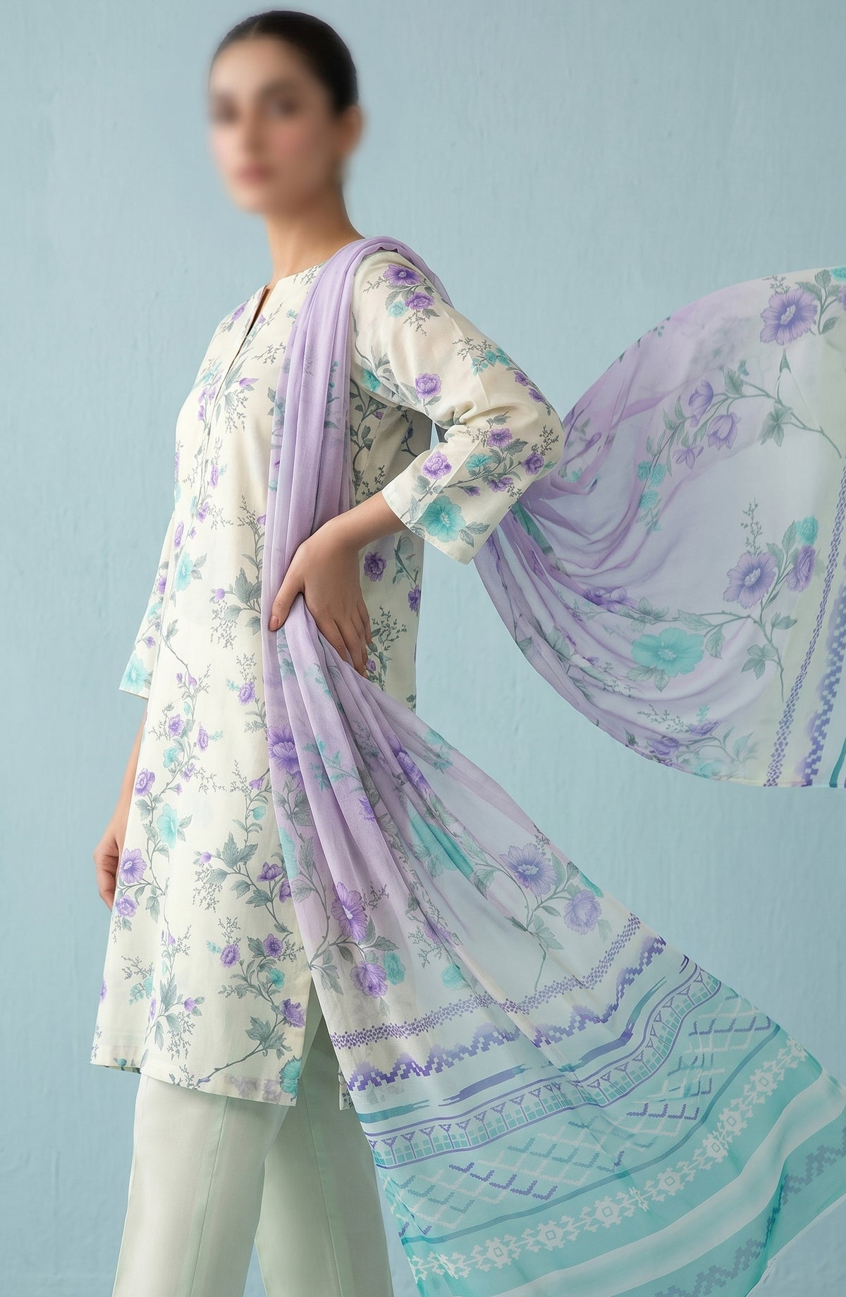 Amna Khadija Printed Lawn Unstitched 3 Piece Suit - PND-04 - AM26FNC - Ferozi - Summer Collection