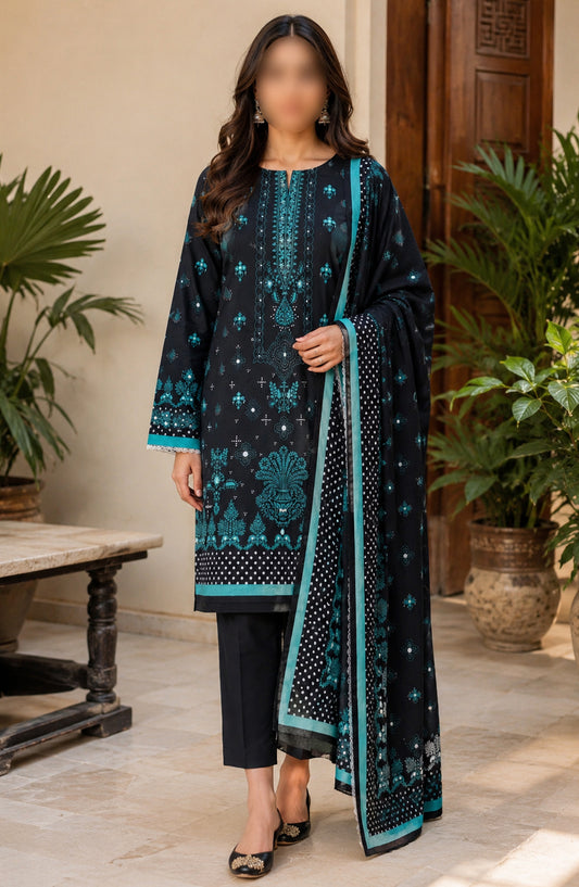 Amna Khadija Fancy Printed Lawn Unstitched 3 Piece Suit - TOD-05 - AM26FNC - Black - Summer Collection