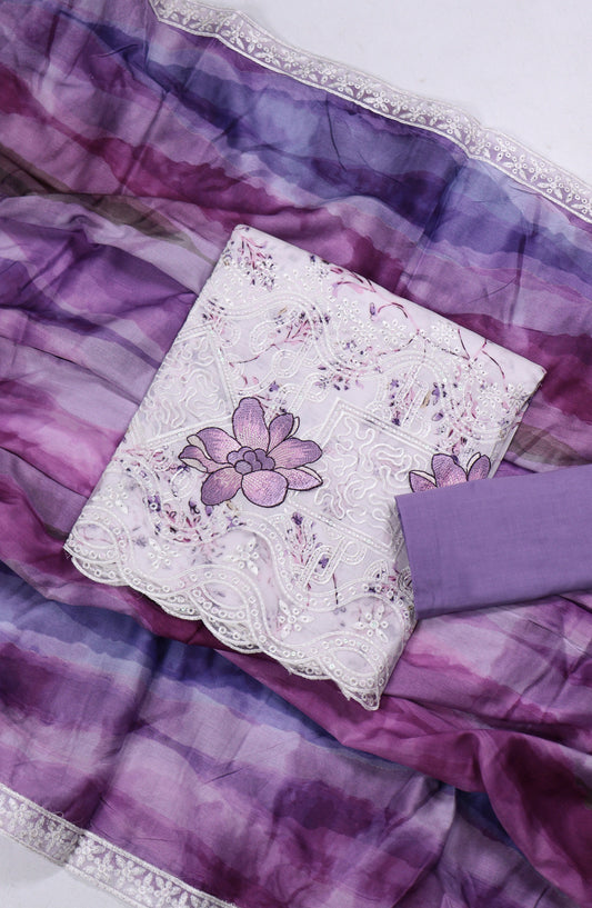 Amna Khadija Fancy Embroidered Lawn Unstitched 3 Piece Suit - SLD-03 - AM26FNC - Purple - Summer Collection