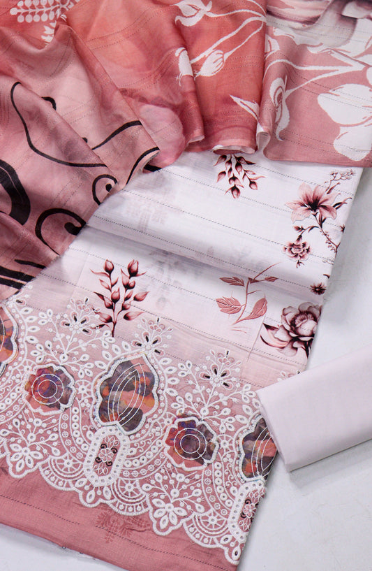 Amna Khadija Fancy Chikankari Lawn Unstitched 3 Piece Suit - D-03 - AM26FNC - Pink - Summer Collection