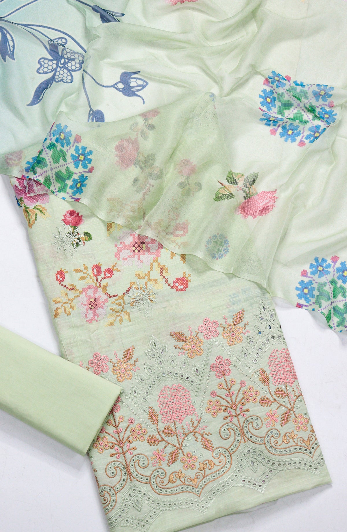 Amna Khadija Fancy Embroidered Lawn Unstitched 3 Piece Suit - D-12 - AM26FNC - Green - Summer Collection