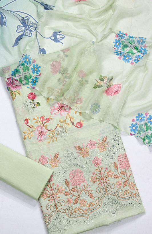 Amna Khadija Fancy Embroidered Lawn Unstitched 3 Piece Suit - D-12 - AM26FNC - Green - Summer Collection