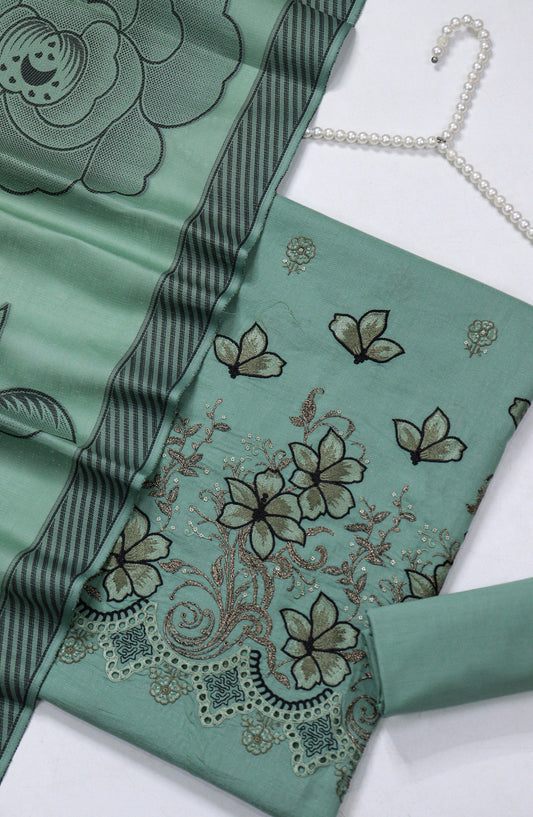 Amna Khadija Fancy Embroidered Chikankari Unstitched 3 Piece Suit - SBD-01 - AM26FNC - Green - Summer Collection