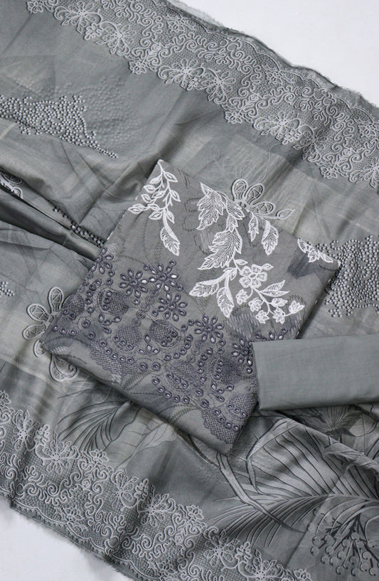 Amna Khadija Fancy Embroidered Lawn Unstitched 3 Piece Suit - BLD-01 - AM26FNC - Grey - Summer Collection