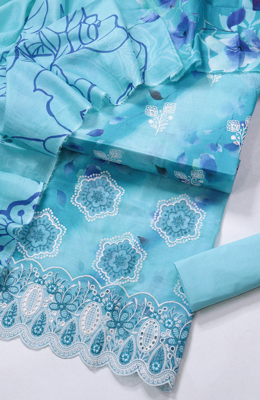 Amna Khadija Fancy Embroidered Lawn Unstitched 3 Piece Suit - EFU-01 - AM26FNC - Blue - Summer Collection