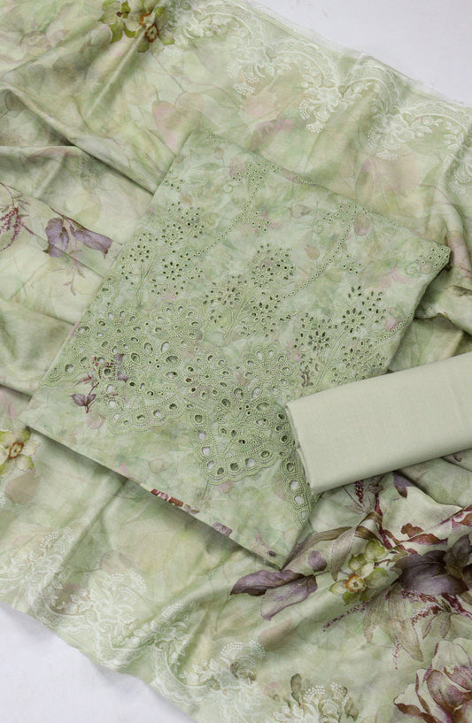 Amna Khadija Fancy Chikankari Lawn Unstitched 3 Piece Suit - Design-01 - AM26FNC - Green - Summer Collection