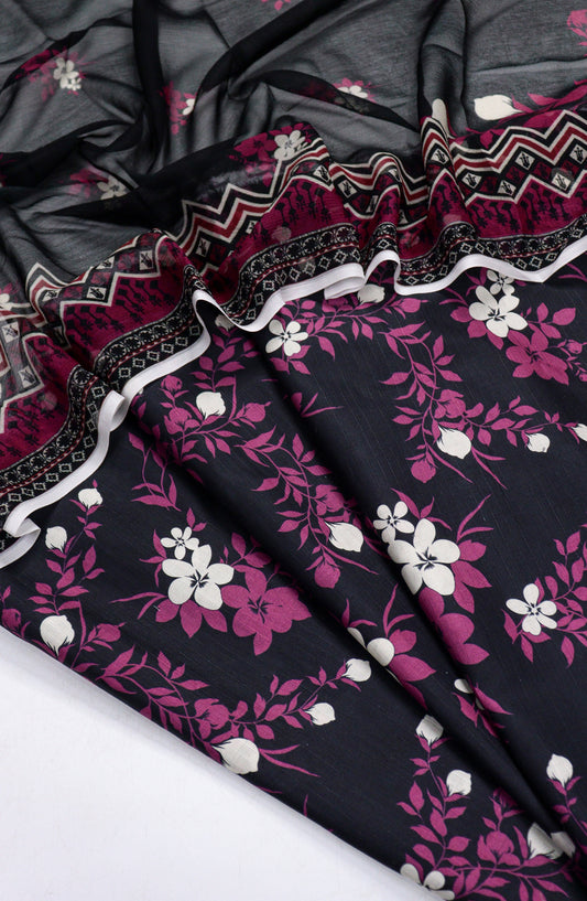 Amna Khadija Printed Bana Dora Unstitched 3 Piece Suit - D-17 - AM26FNC - Black - Summer Collection