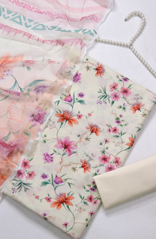 Amna Khadija Printed Lawn Unstitched 3 Piece Suit - PND-03 - AM26FNC - Peach - Summer Collection