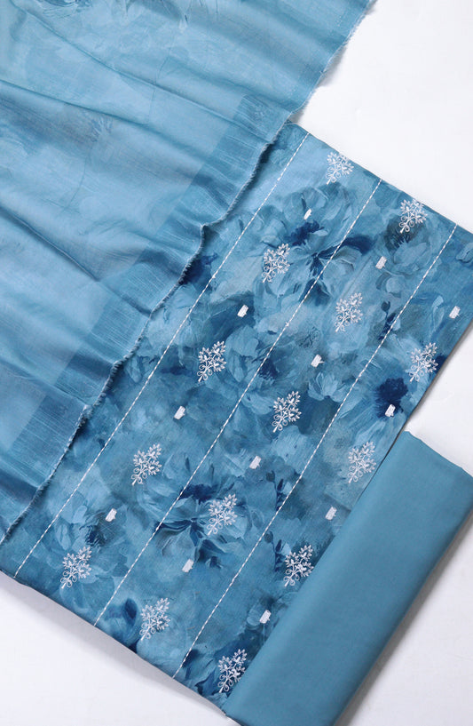 Amna Khadija Fancy Embroidered Lawn Unstitched 3 Piece Suit - DHG-01 - AM26FNC - Blue - Summer Collection