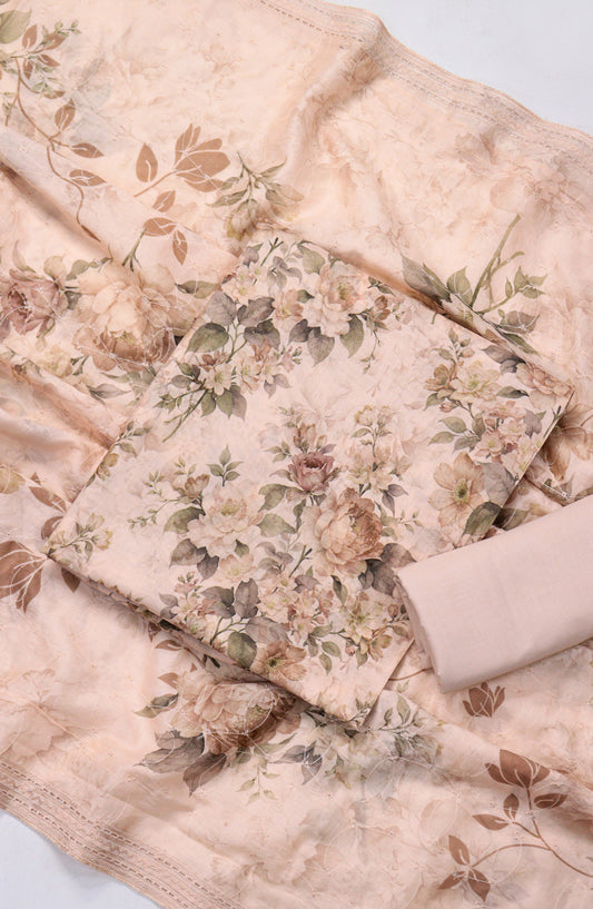 Amna Khadija Embroidered Lawn Unstitched 3 Piece Suit - Design-01 - AM26FNC - Peach - Summer Collection