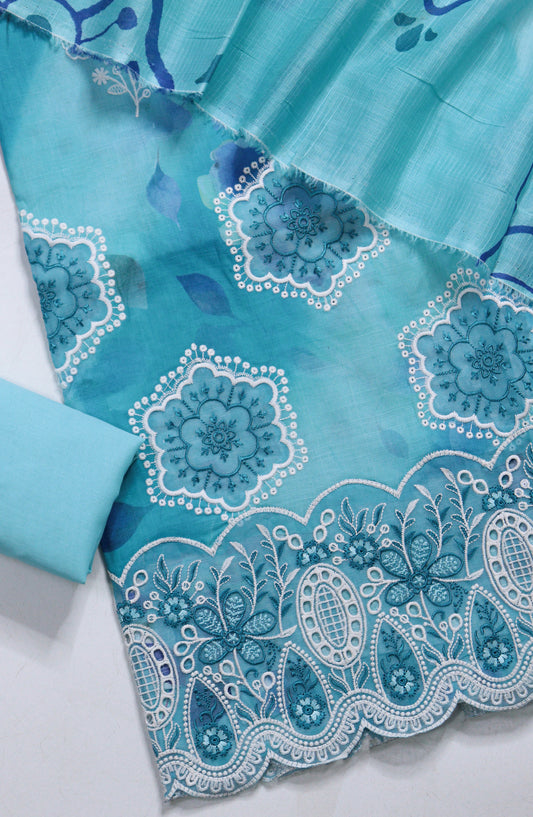 Amna Khadija Fancy Embroidered Lawn Unstitched 3 Piece Suit - EFU-01 - AM26FNC - Blue - Summer Collection
