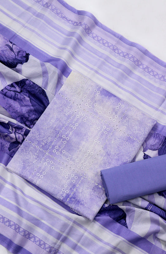 Amna Khadija Embroidered Chikankari Lawn Unstitched 3 Piece Suit - D-03 - AM26FNC - Blue - Summer Collection