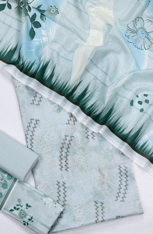 Amna Khadija Embroidered Lawn Unstitched 3 Piece Suit - Design-03 - AM26FNC - Blue - Summer Collection