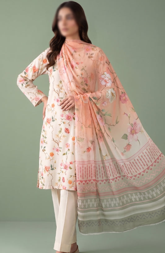 Amna Khadija Printed Lawn Unstitched 3 Piece Suit - PND-03 - AM26FNC - Peach - Summer Collection