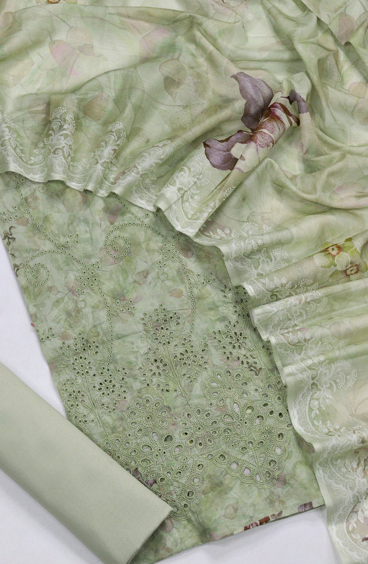 Amna Khadija Fancy Chikankari Lawn Unstitched 3 Piece Suit - Design-01 - AM26FNC - Green - Summer Collection