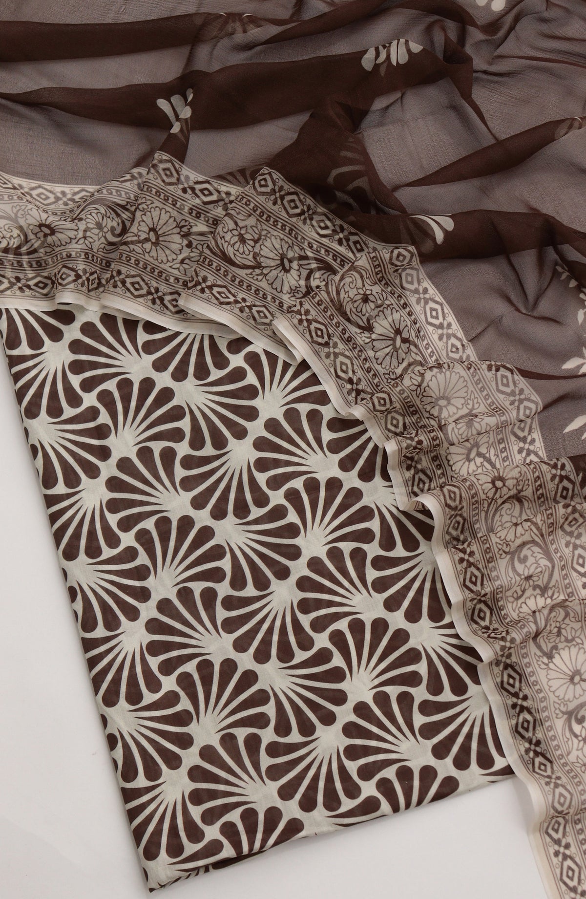 Amna Khadija Fancy Printed Lawn Unstitched 3 Piece Suit - PND-01 - AM26FNC - Brown - Summer Collection