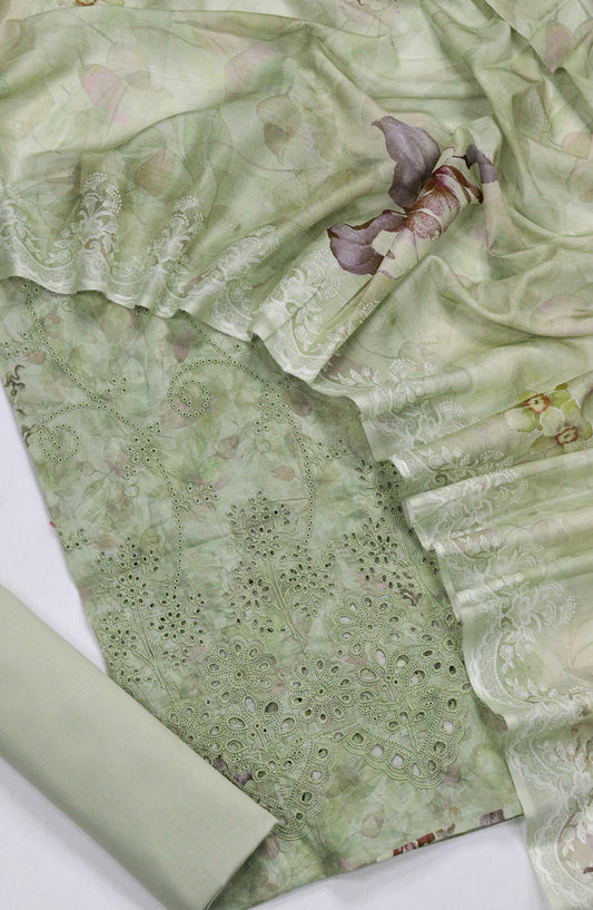 Amna Khadija Fancy Chikankari Lawn Unstitched 3 Piece Suit - Design-01 - AM26FNC - Green - Summer Collection
